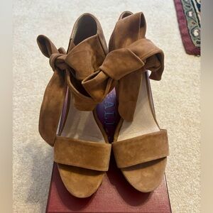 Saks Fifth Avenue Tie Ankle Wedge Sandal Heels Size 7